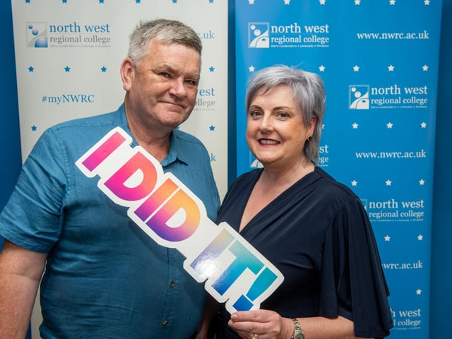 Student Margaret Farren pictured with husband Joseph at the Best in FE Awards at North West Regional College.