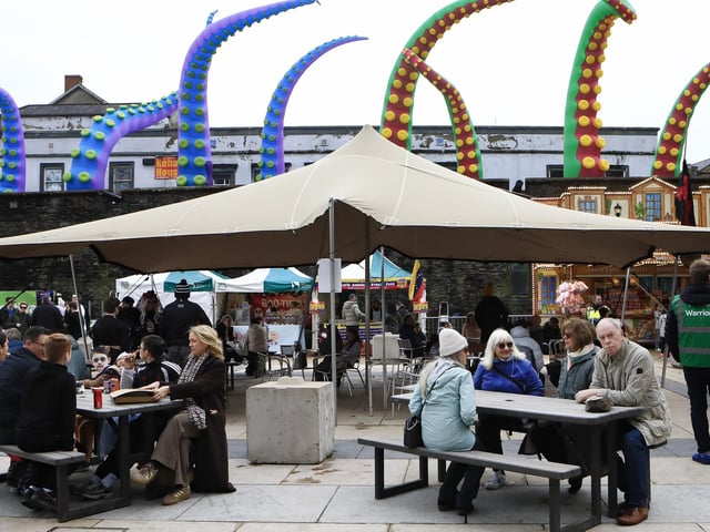 Relaxing at Guildhall Square on the 40th anniversary of the Halloween celebrations. (Photo - Tom Heaney, nwpresspics)