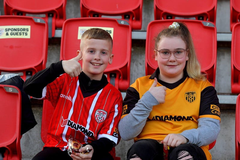 Young fans at the Brandywell, on Friday evening, for Derry City’s game against Drogheda United. Photo: George Sweeney.  DER2314GS – 21