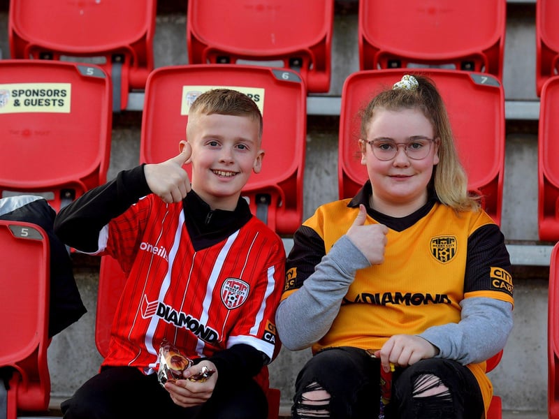 Young fans at the Brandywell, on Friday evening, for Derry City’s game against Drogheda United. Photo: George Sweeney. DER2314GS – 21