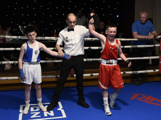 Calvin Og McCallion (St Joseph's) wins his bout.