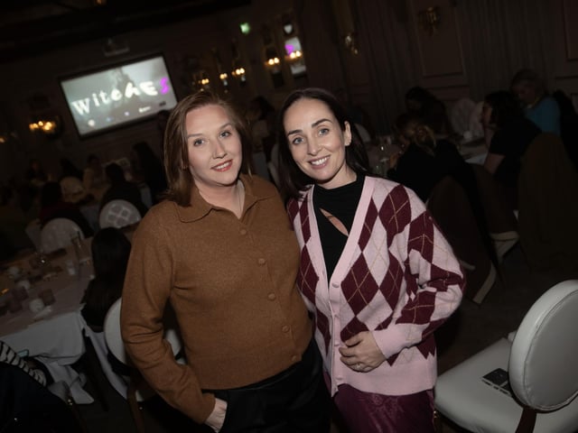 Caroline Meehan and Claire Leader pictured before the premier screening of 'Witches' by filmmaker Elizabeth Shankey at the Rafters Suite at the Ebrington Hotel on Thursday night last. (Photos: Jim McCafferty Photography) : .
