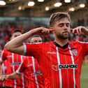 Derry City’s Will Patching celebrates an injury time goal against Sligo Rovers at the Brandywell.