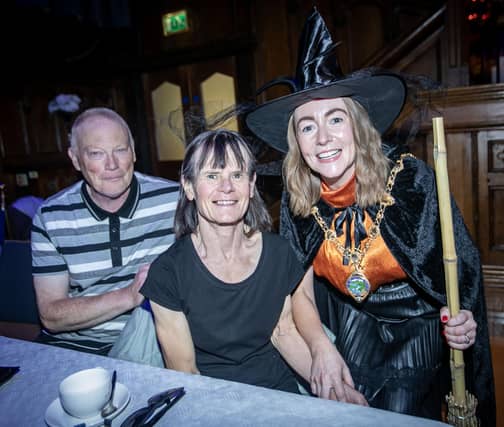 The Mayor, Grace Ui Niallais pictured at Monday's Halloween Tea Dance with Jane Maguire and Robert Creswell.