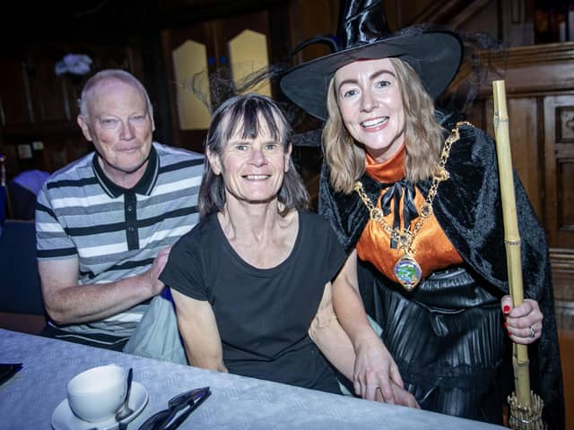 The Mayor, Grace Ui Niallais pictured at Monday's Halloween Tea Dance with Jane Maguire and Robert Creswell.