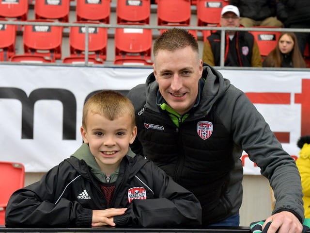Fans in the Brandywell for Derry City’s game against UCD on Friday evening last. Photo: George Sweeney. DER2320GS – 127