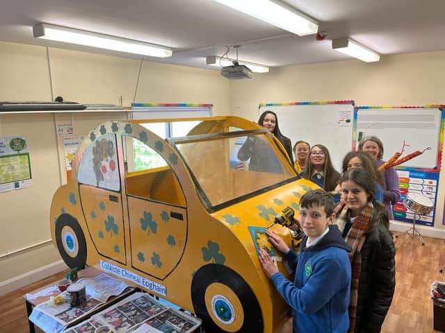 Students worked collectively to design, create and decorate their Donegal coloured Beetle Car.