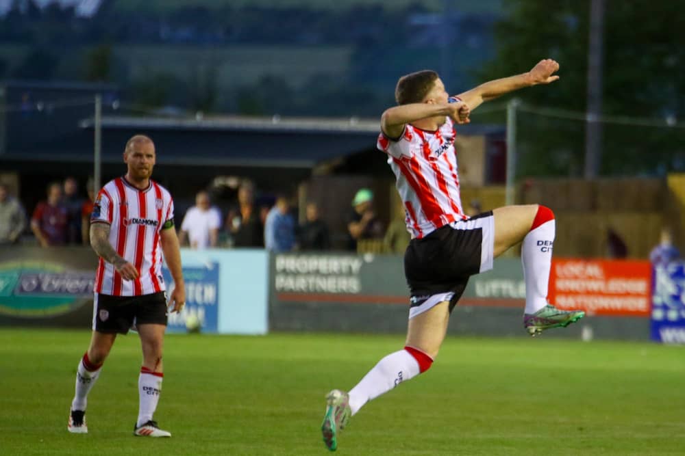 Dom Thomas celebrates his late equaliser against Drogheda United on Friday night. (Photo: Kevin Moore)