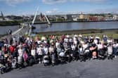 A pit stop for a group photo.