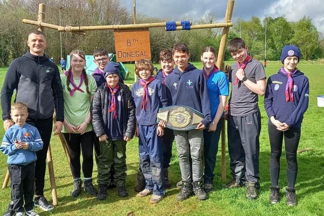 Connor Coyle with the Scouts from 8th Donegal, Carndonagh. Séan Coyle.