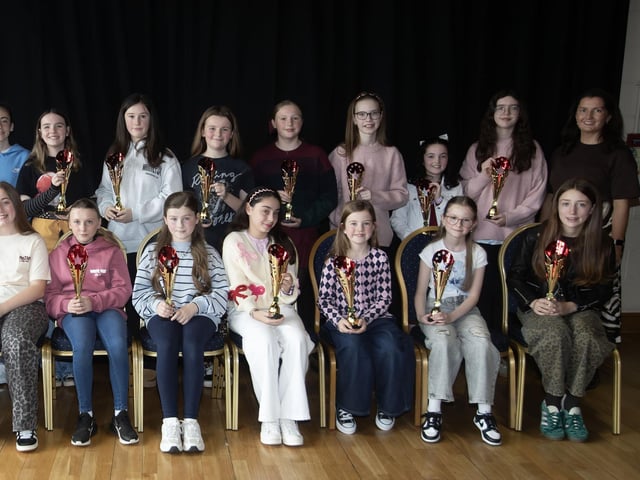 Adjudicators Alisha Gilmore and Blathnaid Biddle pictured Year 8 competition winners on Saturday.
