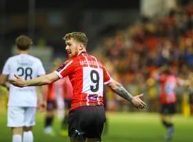 Jamie McGonigle is outraged after his goal is chalked off early in the first half against Sligo. Photo by Kevin Moore