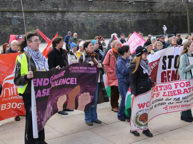 International Women’s Day march at Guidhall Square. (Photo - Deirdre Heaney, nwpresspics)