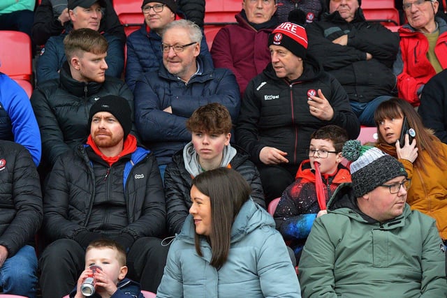 Fans at Derry’s opening National League Division Two gameat Owenbeg on Saturday afternoon. Photo: George Sweeney. DER2305GS – 152