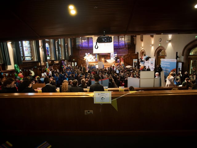 A packed main hall in the Guildhall for the start of Friday's Ni Maths Fest. : .