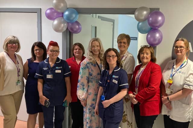 Dr. Meabh Cosgrove, Western Trust Divisional Clinical Lead for Obstetrics and Gynaecology with staff at the official opening of a new antenatal clinic at Altnagelvin.