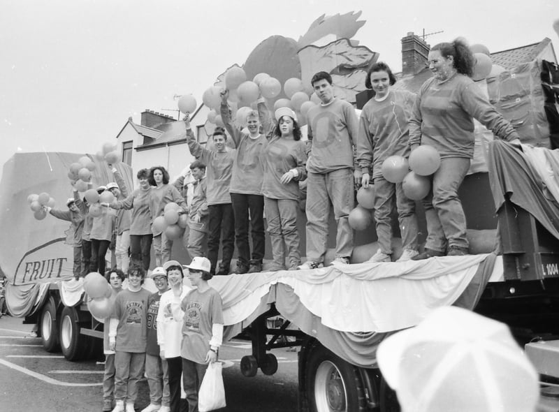 The Fruit of the Loom float during the March 1993 St. Patrick's Day parade in Buncrana.