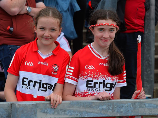 Young fans at Derry’s game against Armagh on Sunday. Photo: George Sweeney