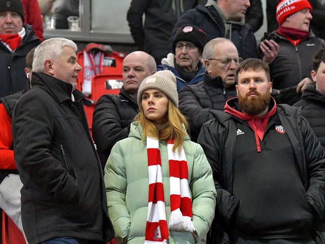 Derry City fans at the Ryan McBride Brandywell Stadium for the game against Dundalk on Friday evening last. Photo: George Sweeney. DER2310GS – 052