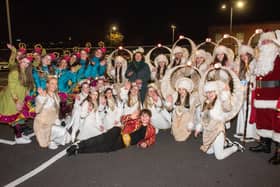 Dancers from City Dance who entertained the crowds who lined the streets in Derry as Santa and the Mayor Councillor Patricia Logue switched on the Christmas lights. Picture Martin McKeown. 24.11.23