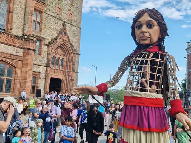 Global human rights icon Little Amal receiving a rapturous Derry welcome