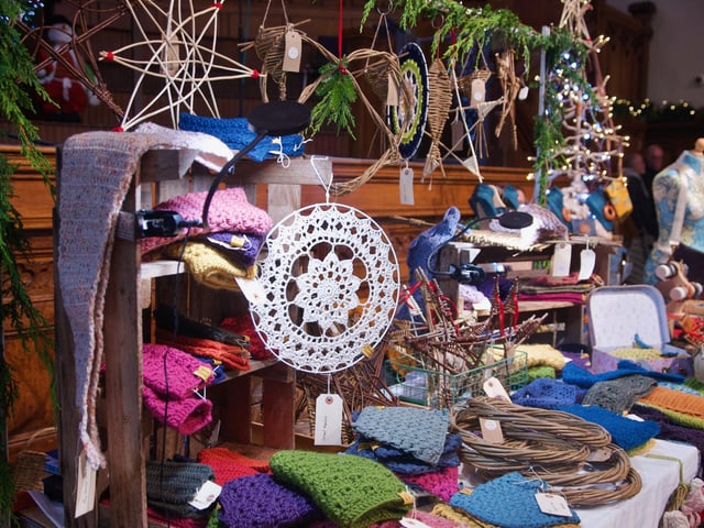 Fionnuala's Wicker Art products on display.
