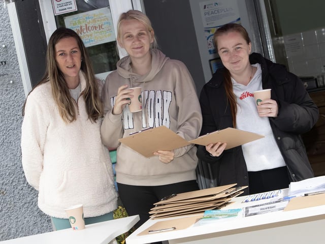 Three of the ladies who volunteered to look after registrations during Sunday's 'Dance Picnic' in Tullyally. : .
