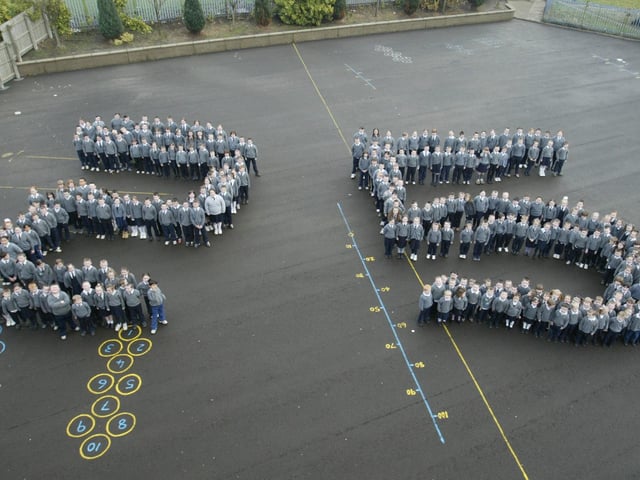Students from St. Paul's PS, Slievemore celebrate the school's 25th anniversary.  (2401JB03) pic. Joe Boland