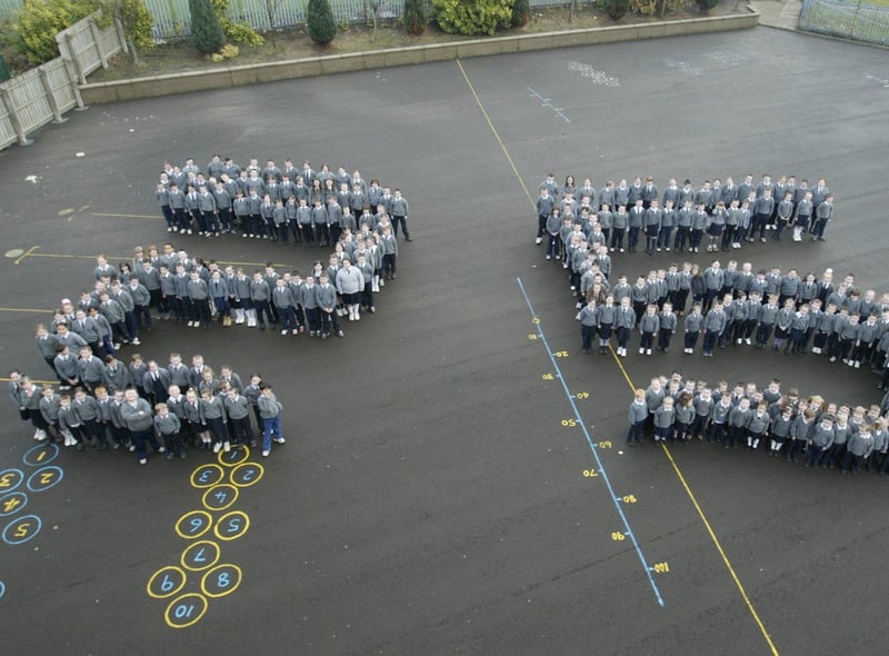 Students from St. Paul's PS, Slievemore celebrate the school's 25th anniversary. (2401JB03) pic. Joe Boland