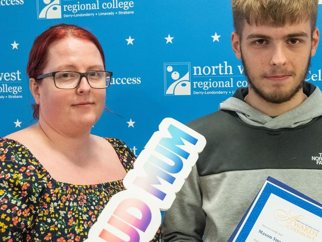 Mason Smyth and mum Lisa at the Best in Further Education celebrations at North West Regional College.