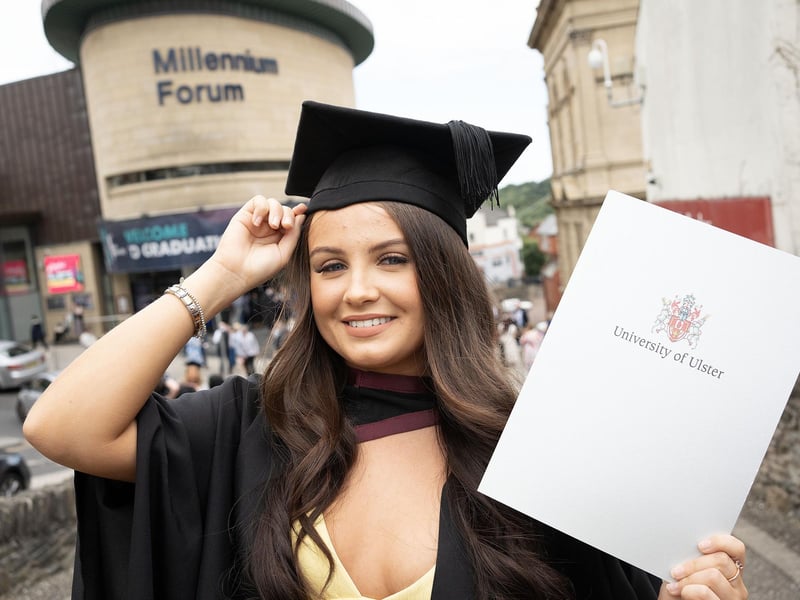 Law graduate Kaitlin Niamh Kelly graduates from Ulster University in Derry on Monday July 8. (Photo: Nigel McDowell / Ulster University)