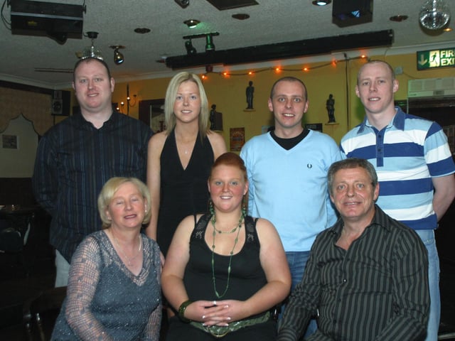 Charlene centre with her family mum Bridgeen, dad Charlie, back row Matthew, Laura, William and Darren. 150/dd
