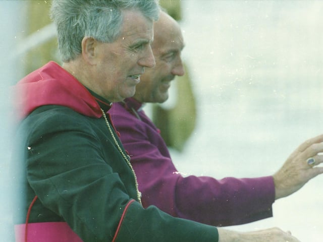 Most Rev. Dr. Francis Lagan, Auxiliary Bishop of Derry, and Right Rev. Dr. James Mehaffey, Bishop of Derry and Raphoe, pictured during the service of the Blessing of the Fleet at Greencastle Harbour.