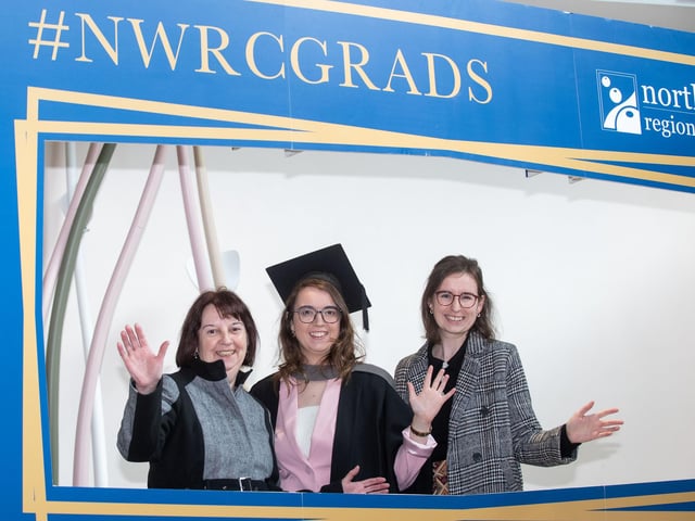 Phyllis Doherty, from Buncrana, who studied Early Years, pictured at North West Regional College's Higher Education Graduation ceremony with Carmel and Mary Doherty.