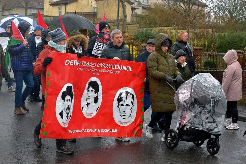 Representatives of Derry Trades Union Council at the Bloody Sunday 51 commemoration march Sunday afternoon.  Photo: George Sweeney. DER2306GS – 25