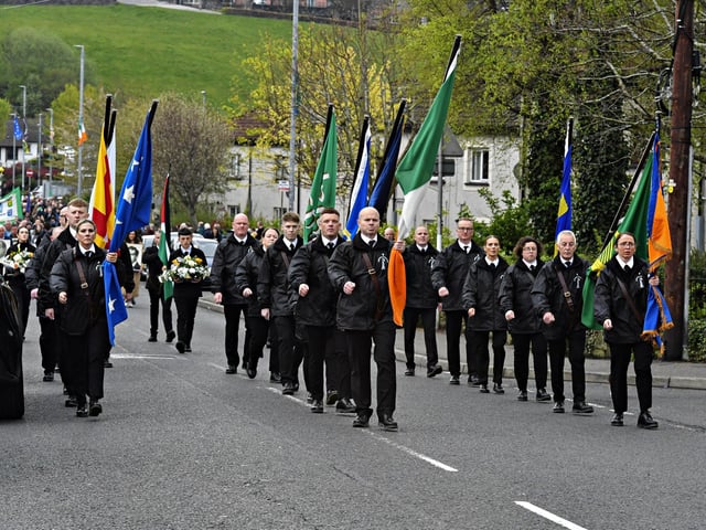 Sinn Fein’s commemoration of the 109th anniversary of the Easter Rising makes its way towards the City Cemetery on Sunday afternoon. Photo: George Sweeney. Photo: George Sweeney