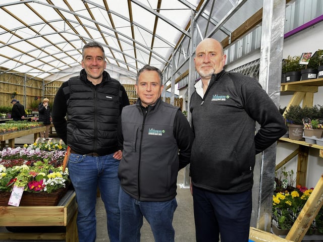 Pictured at the newly opened Inishowen Co-op Garden Centre in Buncrana are Chartered Horticulturist and BBC Radio Foyle gardening expert Gareth Austin , Declan Hegarty, Garden Centre Manager, and Gareth Whitmore, CEO of the Inishowen Cooperative Centre. Photo: George Sweeney