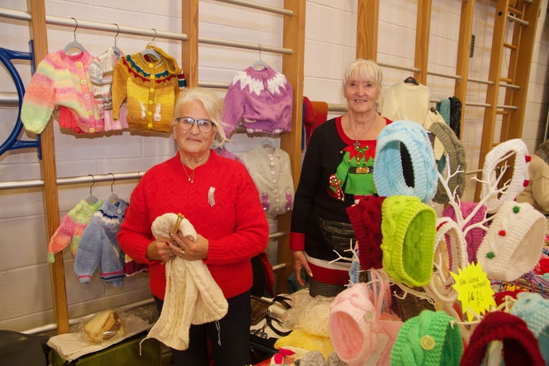 Sisters Angela Cassidy and Dolores MacFarland with their Knitted With Love knitwear at the St. Mary's College Christmas Fair.