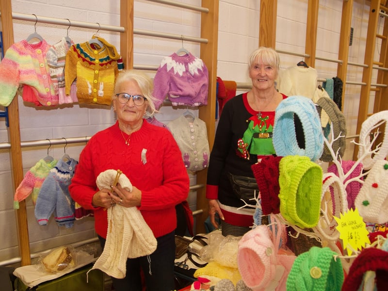 Sisters Angela Cassidy and Dolores MacFarland with their Knitted With Love knitwear at the St. Mary's College Christmas Fair.