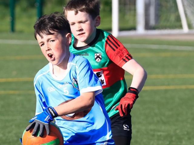 Culmore v Doire Trasna action in the U9 Boys’ GAA blitz held at the Waterside Shared Village Centre on Friday night. (Photo - Tom Heaney, nwpresspics)