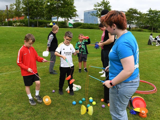 Children enjoy the activities at the North West Migrant Forum’s Fun Day held in Brooke Park on Sunday. Photo: George Sweeney