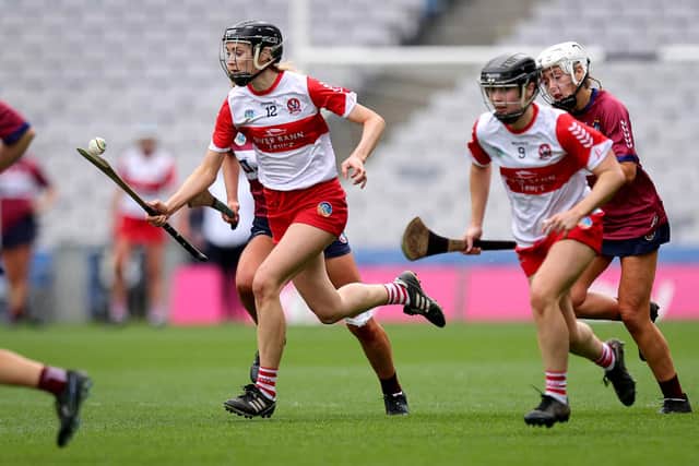 Derry’s Brid Rogers charges upfield against Wesmeath in Sunday's Very Camogie League Division 2A Final in Croke Park. (Photo: INPHO/Ryan Byrne)
