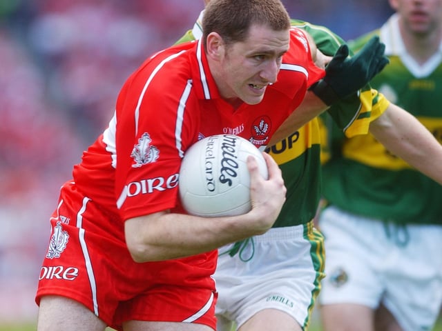 Derry goalscorer Enda Muldoon on the attack in Croke Park.