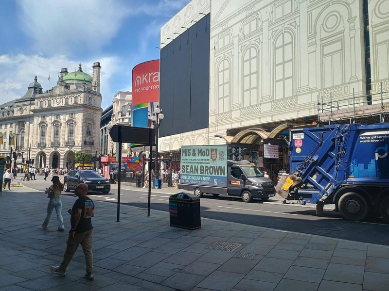 A billboard drawing attention to the Sean Brown campaign has been circulating in central London this week.