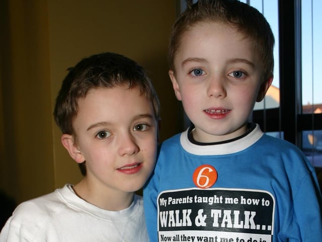 Birthday boy Matthew Wells enjoying his 6th Birthday pictured with brother Joseph. 2929/dd : Parties and celebrations March 2006: Matthew Wells.