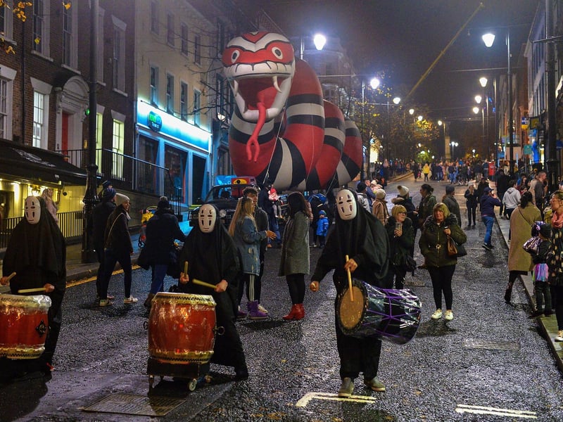 HAUNTED HALLOWEEN MUSICALS on Shipquay Street, Saturday 28th - Monday 30 nightly 6pm - 9pm. North West Regional College will showcase a variety of song, dance and musical theatre. (File picture from previous Awakening the Walls Halloween event on Shipquay Street by George Sweeney).