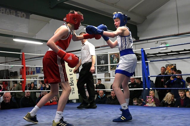 Michael McAleer, The Loup, left, boxing Oran Devine of Star of the Sea.  Photo: George Sweeney