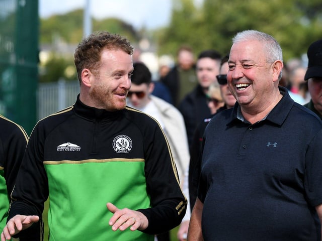 Emmett McGuinness and John Keenan, chairman of Derry GAA, at the Chieftain’s Walk. Photo: George Sweeney