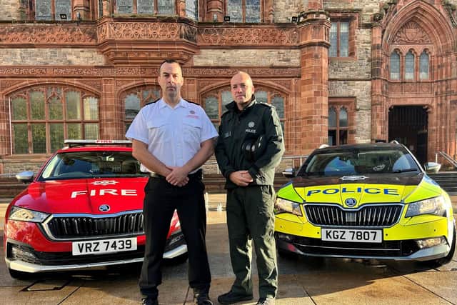 NIFRS Station Commander Brian Birney and PSNI Inspector Cathal Pearce.