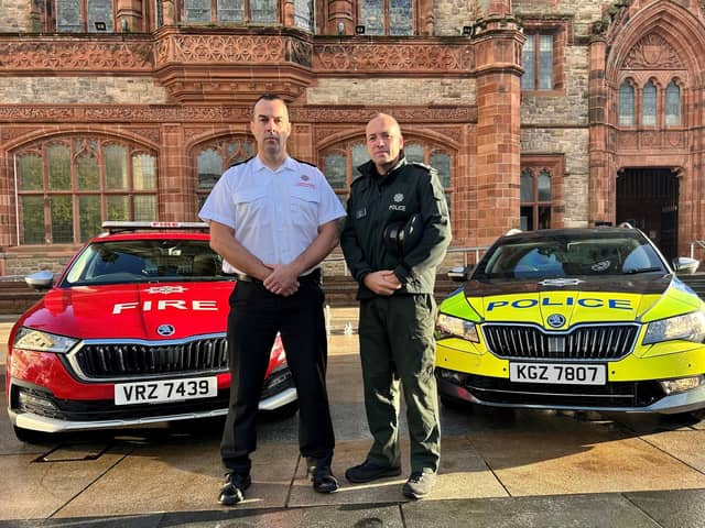 NIFRS Station Commander Brian Birney and PSNI Inspector Cathal Pearce.